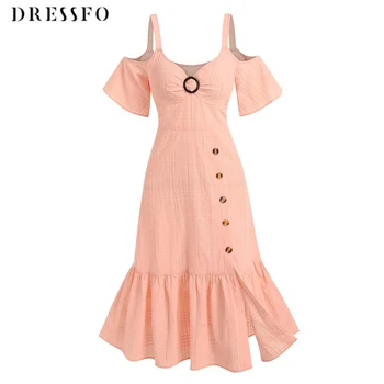 Женское винтажное платье Миди с открытыми плечами с воланами, Повседневное Модное платье миди с воланами 2023