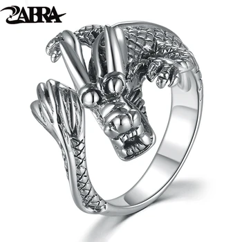 ZABRA 925 Серебряные кольца с драконами Для женщин, Винтажное байкерское животное в стиле панк-рок, Регулируемый Размер Хвоста, 9 Мужских Колец, ювелирные изделия из Стерлингового Серебра