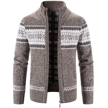 Повседневный мужской свободный свитер, осенне-зимнее пальто с воротником-стойкой, цвет кардиана с матовым принтом