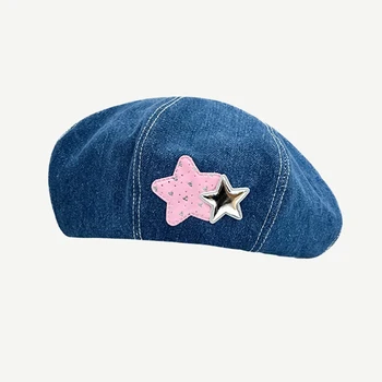 Кепка, женский берет, весенняя джинсовая шляпа со звездами, прочный осенний аксессуар для рисования на открытом воздухе