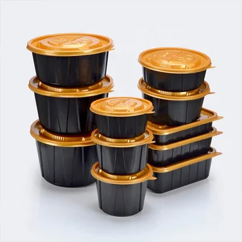 Полипропиленовая пластиковая миска на вынос, оптовая продажа одноразовых черных круглых ланч-боксов, контейнеров для упаковки пищевых продуктов