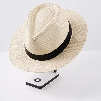 Панама Джек, Фетровая шляпа с черной лентой, Летняя пляжная шляпа от Солнца для мужчин, складная, удобная для путешествий, упаковываемая, Однотонная шляпа с широкими полями