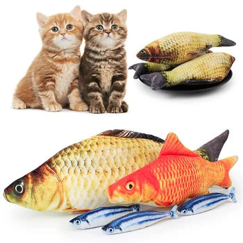 Куклы-рыбки для моделирования кошек Интерактивная игрушка для кошек 18 см, Подвижная, Виляющая Кошачья мята, Жующий, Кусающий Котенка, Товары для домашних животных