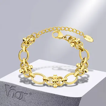 Шикарный женский браслет-цепочка Vnox, водонепроницаемый браслет ручной работы из нержавеющей стали золотого цвета, подарки на день рождения для нее