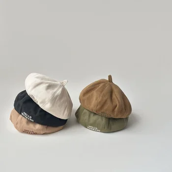 Осенне-зимний модный детский берет для мальчиков и девочек, хлопковые солнцезащитные шляпы с буквенным рисунком, винтажные детские кепки